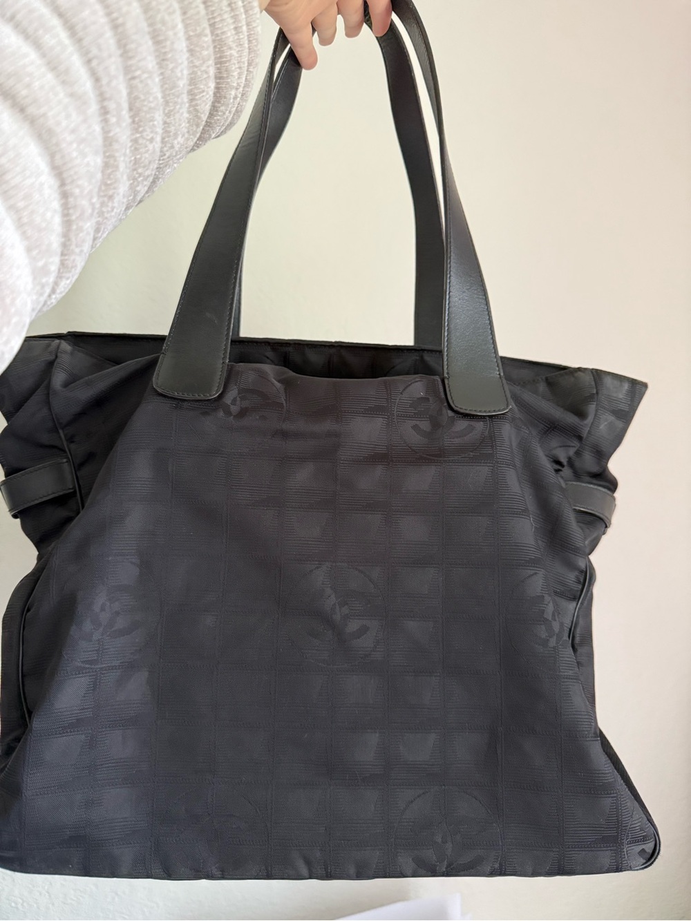 CHANEL Black Logo-Embossed Tote Bag